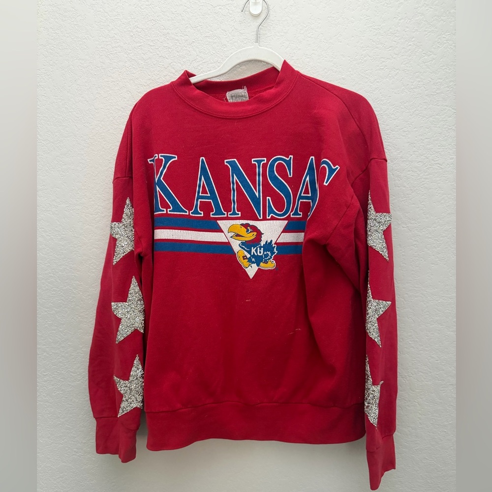 Furst of a Kind KU Kansas University Crystal Star Crewneck XL Reworked